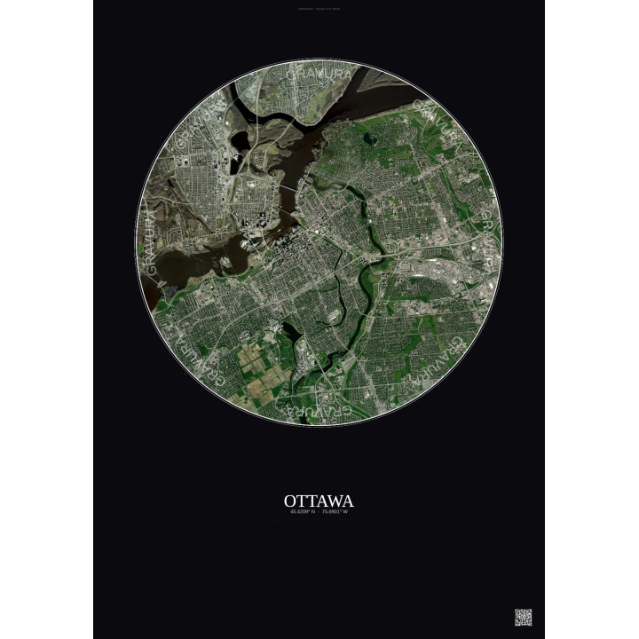 Affiche Ottawa – Poster vue satellite 6km Couleur | Gravura – Fond foncé