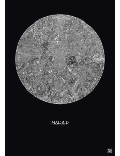Affiche Madrid – Poster vue satellite 6km N&B | Gravura – Fond foncé 2