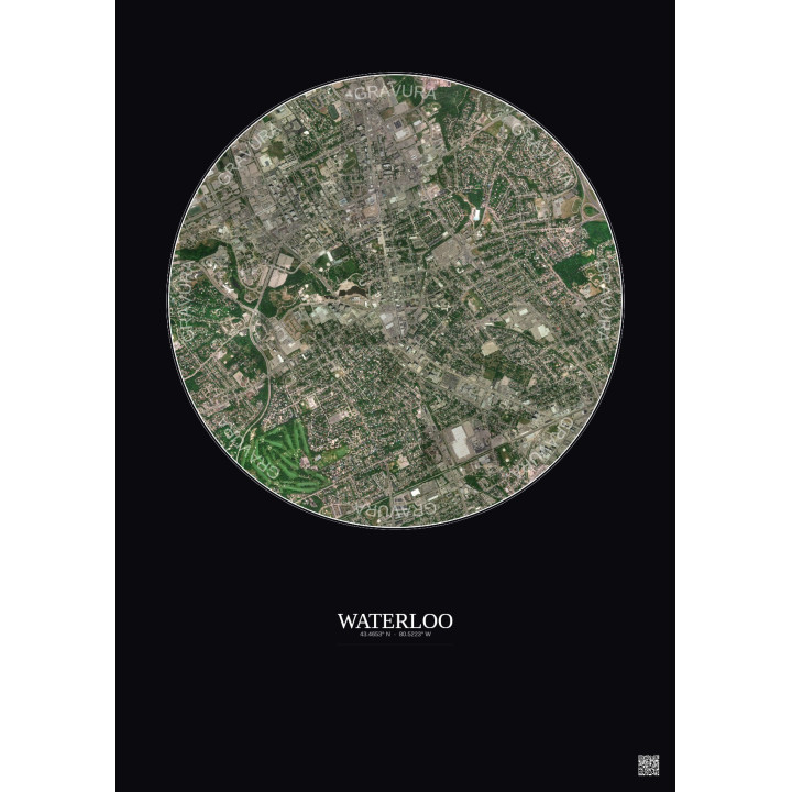 Affiche Waterloo – Poster vue satellite 2.5km Couleur | Gravura – Fond foncé