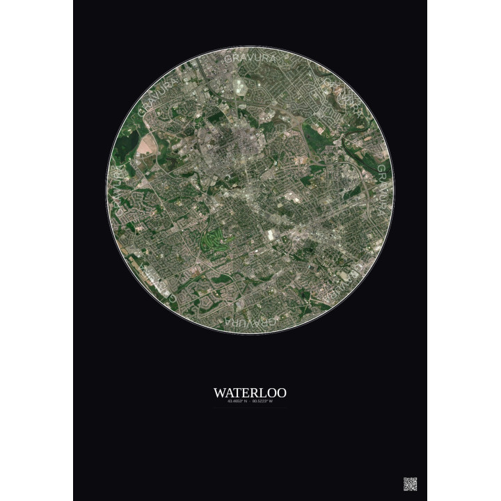Affiche Waterloo – Poster vue satellite 5km Couleur | Gravura – Fond foncé