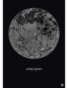Affiche Addis Ababa – Poster vue satellite 10km N&B | Gravura – Fond foncé 2