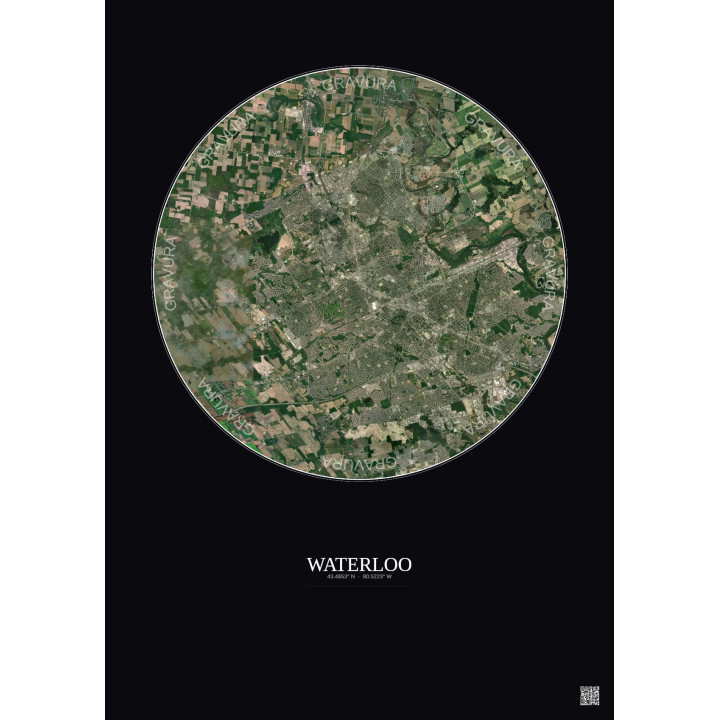 Affiche Waterloo – Poster vue satellite 10km Couleur | Gravura – Fond foncé