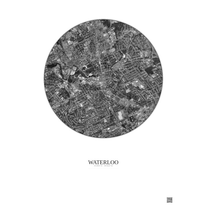 Waterloo Satellite View Poster 2.5km B&W | Gravura – Light background