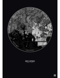 Helsinki Satellite View Poster 10km B&W | Gravura – Dark background 2