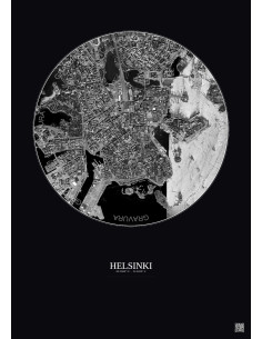 Helsinki Satellite View Poster 2.5km B&W | Gravura – Dark background 2