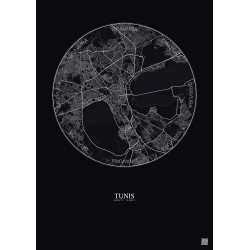 Affiche Tunis – Poster carte de ville 10km | Gravura – Fond foncé