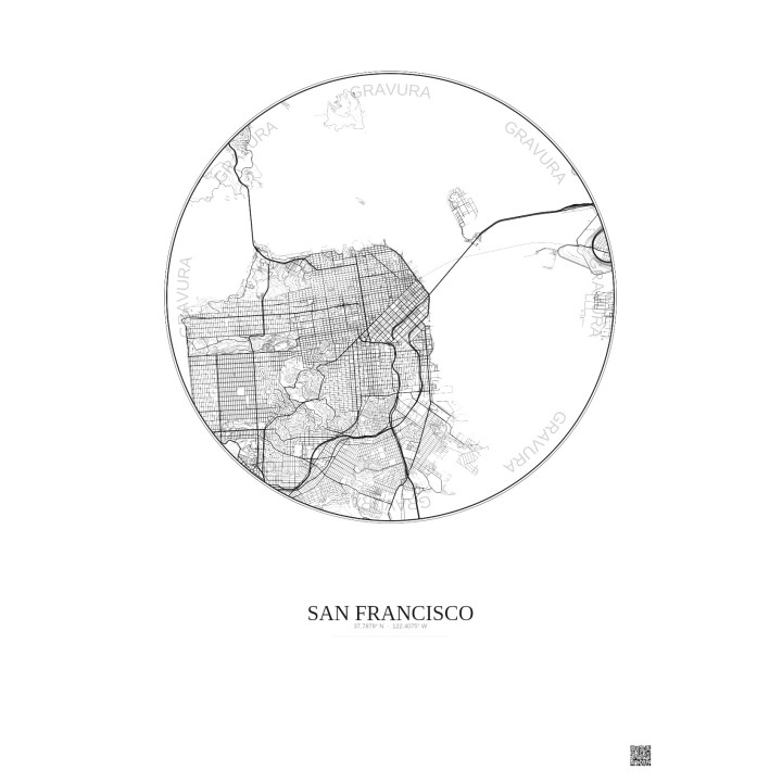 Affiche San Francisco – Poster carte de ville 10km | Gravura – Fond clair