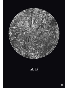 Arles Satellite View Poster 10km B&W | Gravura – Dark background 2