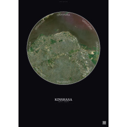 Affiche Kinshasa – Poster vue satellite 6km Couleur | Gravura – Fond foncé