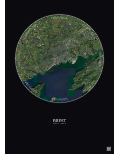 Brest Satellite View Poster 10km Color | Gravura – Dark background 2