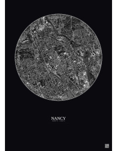 Nancy Satellite View Poster 2.5km B&W | Gravura – Dark background 2