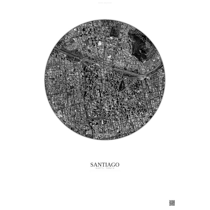 Santiago Satellite View Poster 2.5km B&W | Gravura – Light background