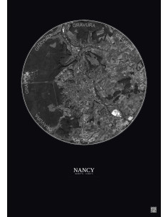 Affiche Nancy – Poster vue satellite 10km N&B | Gravura – Fond foncé 2