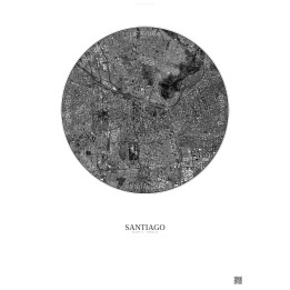 Affiche Santiago – Poster vue satellite 6km N&B | Gravura – Fond clair