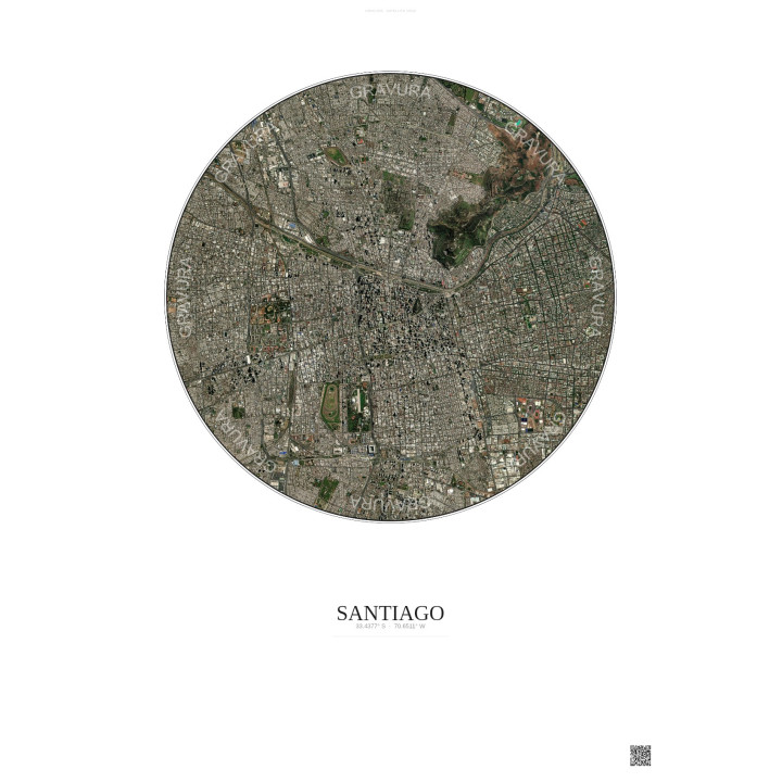 Affiche Santiago – Poster vue satellite 6km Couleur | Gravura – Fond clair