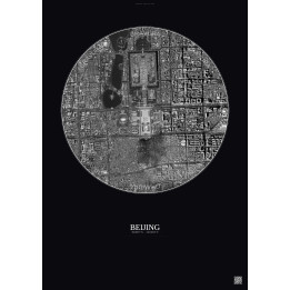 Affiche Beijing – Poster vue satellite 2.5km N&B | Gravura – Fond foncé