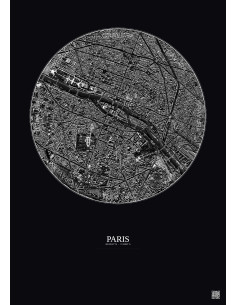 Affiche Paris – Poster vue satellite 2.5km N&B | Gravura – Fond foncé 2