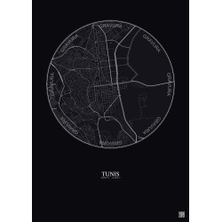 Affiche Tunis – Poster carte de ville 2.5km | Gravura – Fond foncé