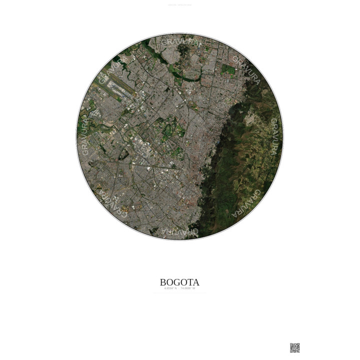 Bogota Satellite View Poster 10km Color | Gravura – Light background