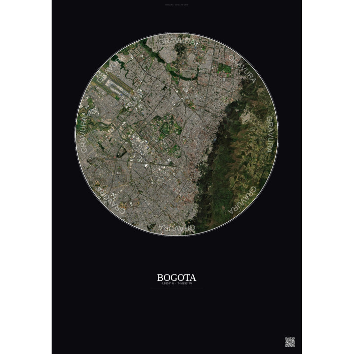 Affiche Bogota – Poster vue satellite 10km Couleur | Gravura – Fond foncé