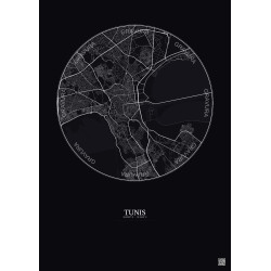 Affiche Tunis – Poster carte de ville 6km | Gravura – Fond foncé
