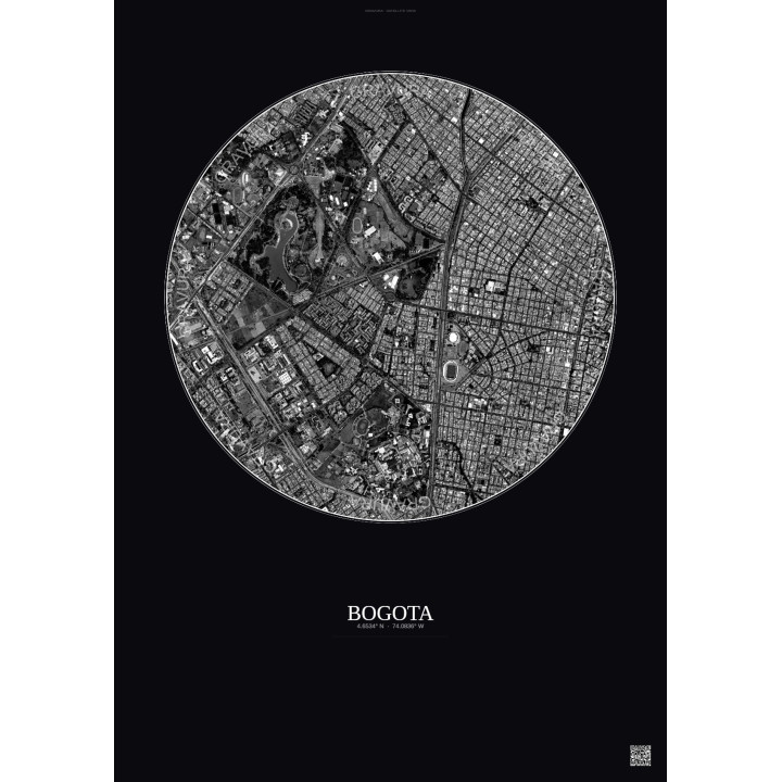 Affiche Bogota – Poster vue satellite 2.5km N&B | Gravura – Fond foncé