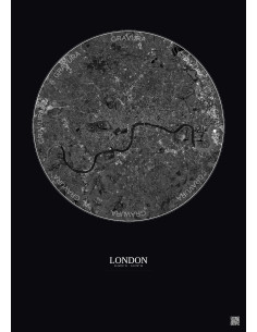 Affiche London – Poster vue satellite 10km N&B | Gravura – Fond foncé 2