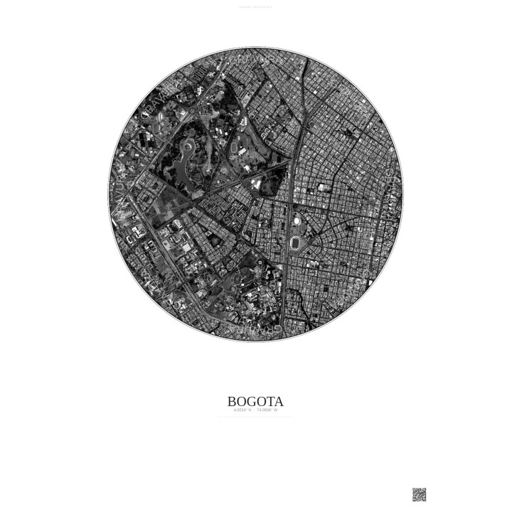 Bogota Satellite View Poster 2.5km B&W | Gravura – Light background