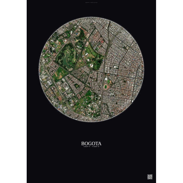 Affiche Bogota – Poster vue satellite 2.5km Couleur | Gravura – Fond foncé