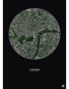 London Satellite View Poster 2.5km Color | Gravura – Dark background 2