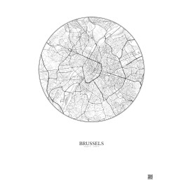 Affiche Brussels – Poster carte de ville 6km | Gravura – Fond clair