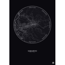 Affiche Sarajevo – Poster carte de ville 10km | Gravura – Fond foncé