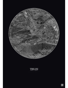 Tbilisi Satellite View Poster 6km B&W | Gravura – Dark background 2