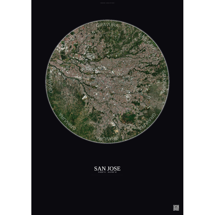 San Jose Satellite View Poster 10km Color | Gravura – Dark background