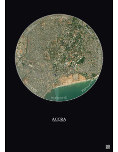 Accra Satellite View Poster 2.5km Color | Gravura – Dark background 2
