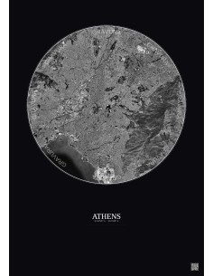 Athens Satellite View Poster 10km B&W | Gravura – Dark background 2