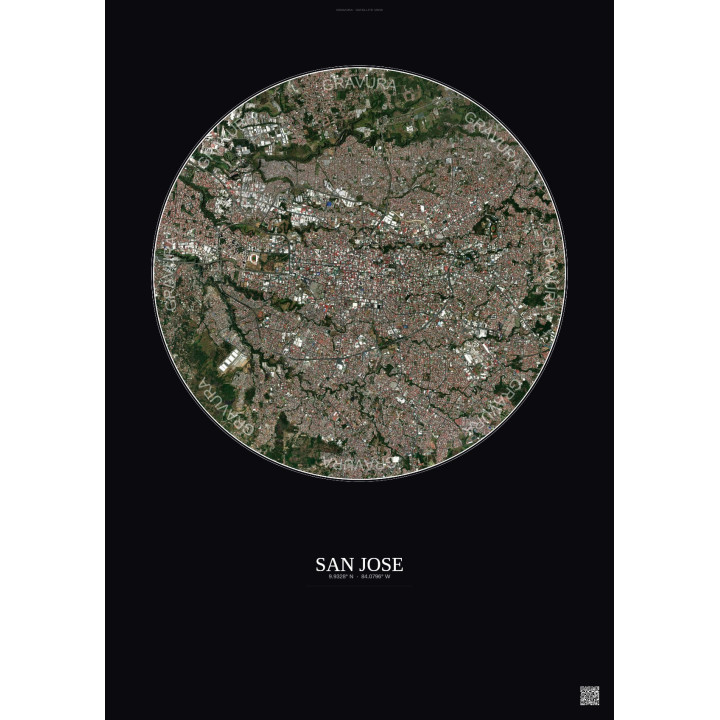 Affiche San Jose – Poster vue satellite 6km Couleur | Gravura – Fond foncé