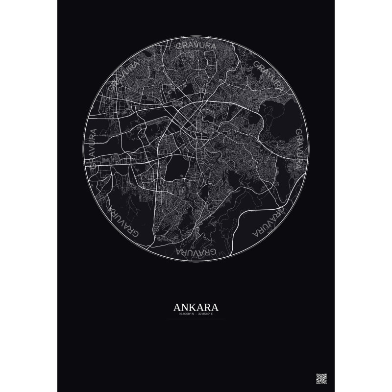 Affiche Ankara – Poster carte de ville 10km | Gravura – Fond foncé