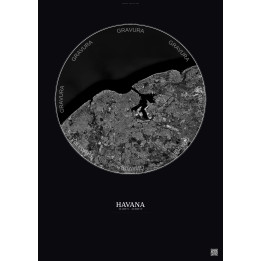 Affiche Havana – Poster vue satellite 10km N&B | Gravura – Fond foncé