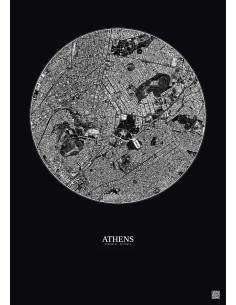 Affiche Athens – Poster vue satellite 2.5km N&B | Gravura – Fond foncé 2