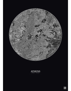 Affiche Athens – Poster vue satellite 6km N&B | Gravura – Fond foncé 2
