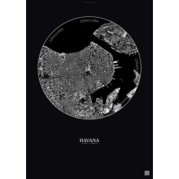 Affiche Havana – Poster vue satellite 2.5km N&B | Gravura – Fond foncé