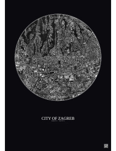 Affiche City Of Zagreb – Poster vue satellite 2.5km N&B | Gravura – Fond foncé 2