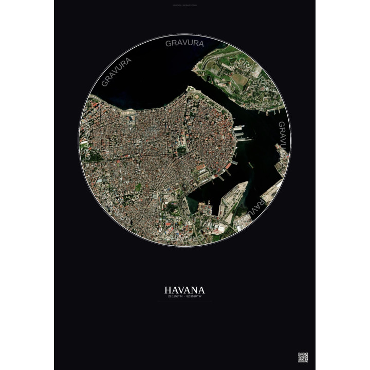 Affiche Havana – Poster vue satellite 2.5km Couleur | Gravura – Fond foncé