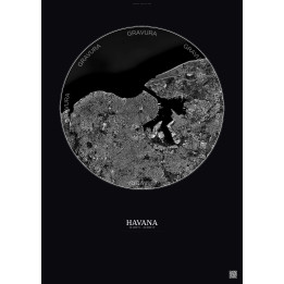 Affiche Havana – Poster vue satellite 6km N&B | Gravura – Fond foncé