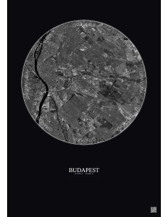 Affiche Budapest – Poster vue satellite 10km N&B | Gravura – Fond foncé