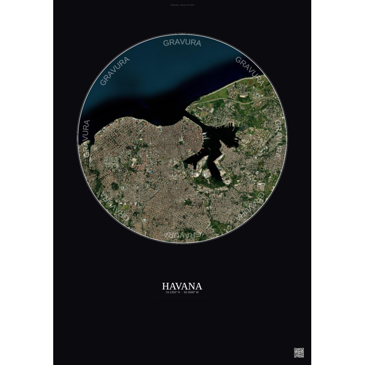 Affiche Havana – Poster vue satellite 6km Couleur | Gravura – Fond foncé
