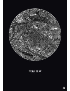 Affiche Budapest – Poster vue satellite 2.5km N&B | Gravura – Fond foncé 2