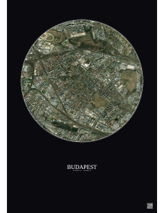 Affiche Budapest – Poster vue satellite 2.5km Couleur | Gravura – Fond foncé 2