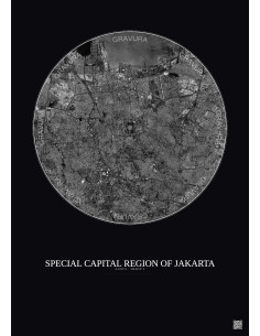 Affiche Special Capital Region Of Jakarta – Poster vue satellite 10km N&B | Gravura – Fond foncé 2